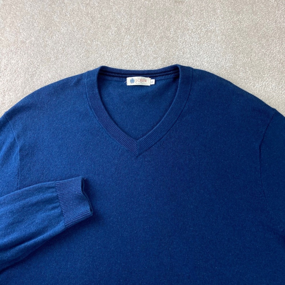 J.Crew Sweater Men XL Blue Cotton Cashmere Blend V-Neck Long Sleeve Knit